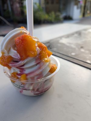 Papaya and strawberry soft serve at Sweet Journey Soft Serve in Kailua Kona