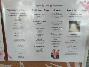 Ice cream/shakes menu at Sweet Journey Soft Serve in Kailua Kona