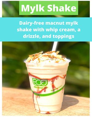 Dairy-free mylk shake finished with a coconut whipped cream. at Sweet Journey Soft Serve in Kailua Kona