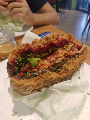 Vegan burger gorgeous gang at Green & Protein in Tirana