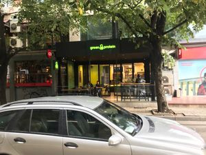 Outside of the building at Green & Protein in Tirana