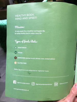 Menu page 1 at Green & Protein in Tirana