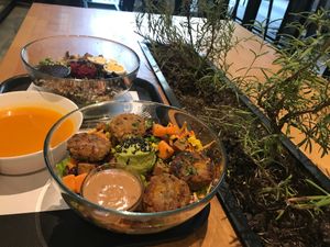 vegan soup, wabi-sabi bowl, happy vegetarian bowl at Green & Protein in Tirana