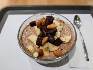 Chocolate Beauty oatmeal breakfast at Green & Protein in Tirana