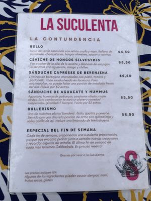 Menu 2  at La Suculenta in Guayaquil