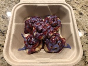 The mini cinnamon rolls with the lemon blueberry icing. at Hail Snail in Portland