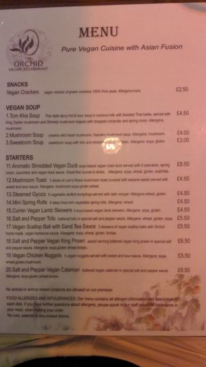 Menu at The Orchid Vegan Restaurant in York