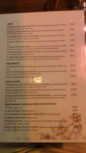 Menu at The Orchid Vegan Restaurant in York