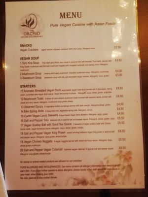 Menu 1 at The Orchid Vegan Restaurant in York