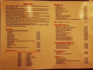 Drinks and desserts menu at The Orchid Vegan Restaurant in York