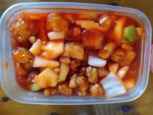 Sweet and sour battered tofu - takeaway (June 2022) at The Orchid Vegan Restaurant in York