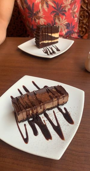 Chocolate Cheesecake and Chocolate Fudge Cake  at The Orchid Vegan Restaurant in York