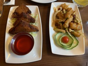 Mushroom toast and battered vegan belly strips  at The Orchid Vegan Restaurant in York