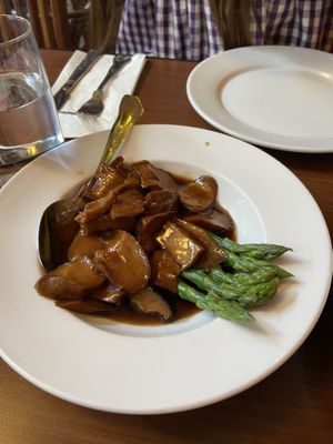 Terriyaki King Oyster Mushroom and Asparagus  at The Orchid Vegan Restaurant in York