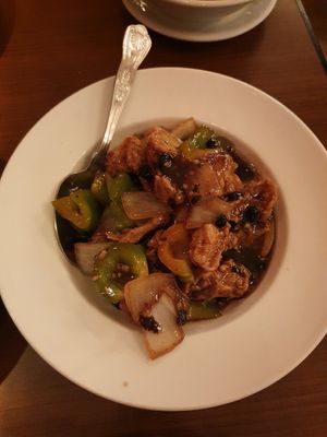 'Chicken' black bean sauce at The Orchid Vegan Restaurant in York