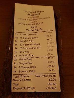 Inexpensive at The Orchid Vegan Restaurant in York