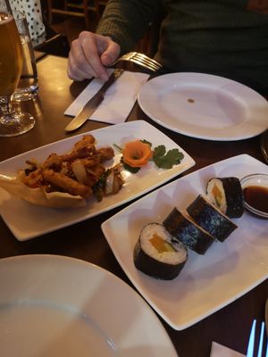 Vegan calamari and vegan salmon maki rolls at The Orchid Vegan Restaurant in York