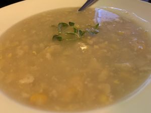 Sweetcorn and chikn soup   at The Orchid Vegan Restaurant in York