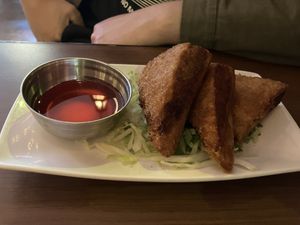 Prawn (mushroom) toast   at The Orchid Vegan Restaurant in York