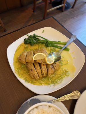 Lemon pepper chicken  at The Orchid Vegan Restaurant in York