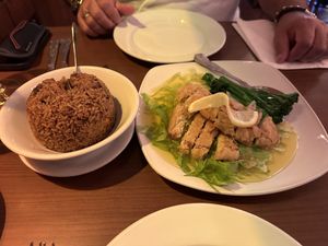 Mushroom fried rice and lemon vegan chicken.  at The Orchid Vegan Restaurant in York