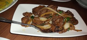 Mongolian vegan beef stir fry at The Orchid Vegan Restaurant in York