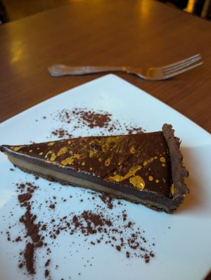 Chocolate fudge tart at The Orchid Vegan Restaurant in York