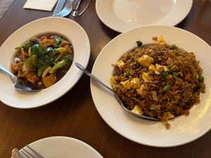 Kung Pao Tofu + Fried rice at The Orchid Vegan Restaurant in York