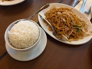 Noodles + Side of rice at The Orchid Vegan Restaurant in York