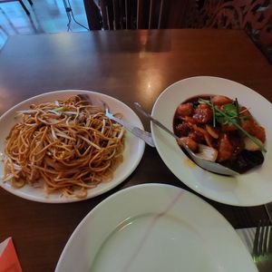 Fried noodles with Vegan House at The Orchid Vegan Restaurant in York