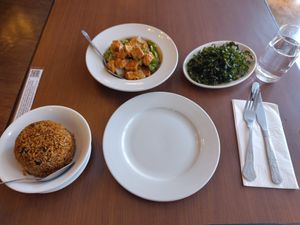 Shiitake mushrooms, the generals tofu and crispy greens at The Orchid Vegan Restaurant in York