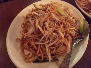 Fried Noodles with vegetables and soy sauce at The Orchid Vegan Restaurant in York