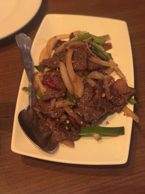 Mongolian style vegan beef stir fry   at The Orchid Vegan Restaurant in York