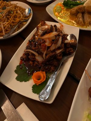 Crispy Shredded Vegan Beef in OK Sauce
 at The Orchid Vegan Restaurant in York