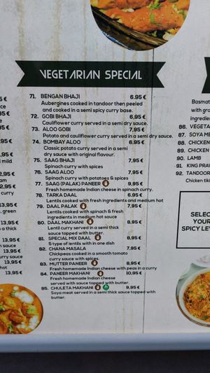 Menu2 at Tandoori Hut in Tenerife