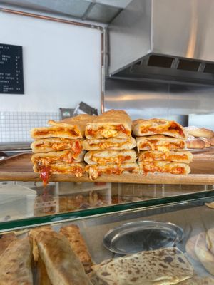 Vegan fire breather borek - dairy free cheese, capsicum, chilli and a Turkish hot sauce containing red onion and parsley  at Tammy's Borek in Preston