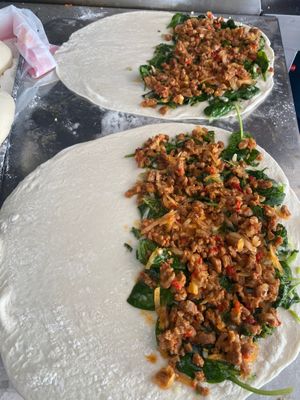 Vegan lamb and spinach gözleme  at Tammy's Borek in Preston