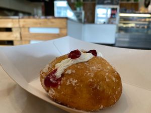 Cream and Jam Yeast Donut, Protip: Eat First. at KD's Vegan Takeaway in Townsville