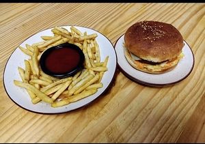 Quinoa Burger with Chips at The 7 Life Cafe in Rishikesh