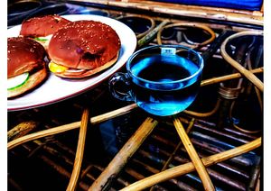 Blue Tea with Quinoa burger at The 7 Life Cafe in Rishikesh