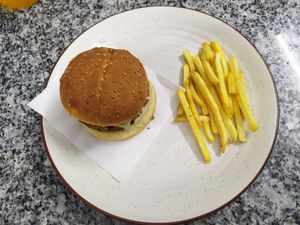 Burger With French Fries at The 7 Life Cafe in Rishikesh