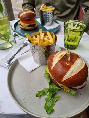 Vegan burger and chips at Vertigo in Salford
