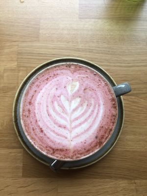 Red velvet latte  at Vertigo in Salford