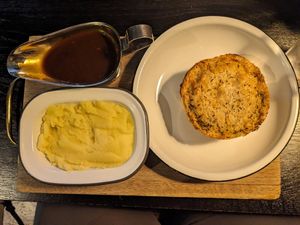 Not chicken vegan pie with mash and gravy at Pieminister in Manchester