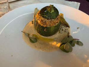 Vegan main. Stuffed squash at L'Arpège in Colmar