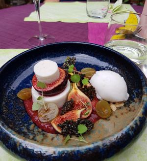 The dessert (roasted figs with panna cotta) at L'Arpège in Colmar