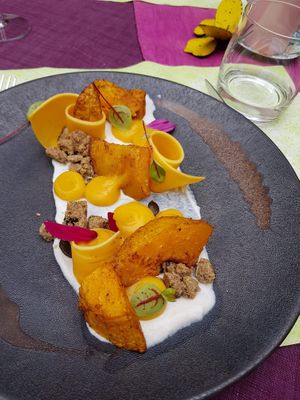 Main dish (pumpkin many ways!) at L'Arpège in Colmar