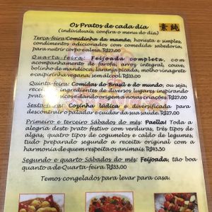 Menu at Broto de Primavera in Sao Paulo
