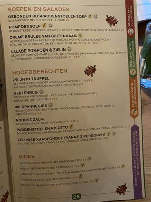 Dinner menu  at De Waldhoorn in Otterlo