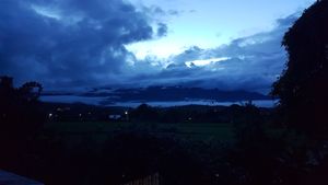 The rooftop view as the sun set at Gypsy Soul in Pai